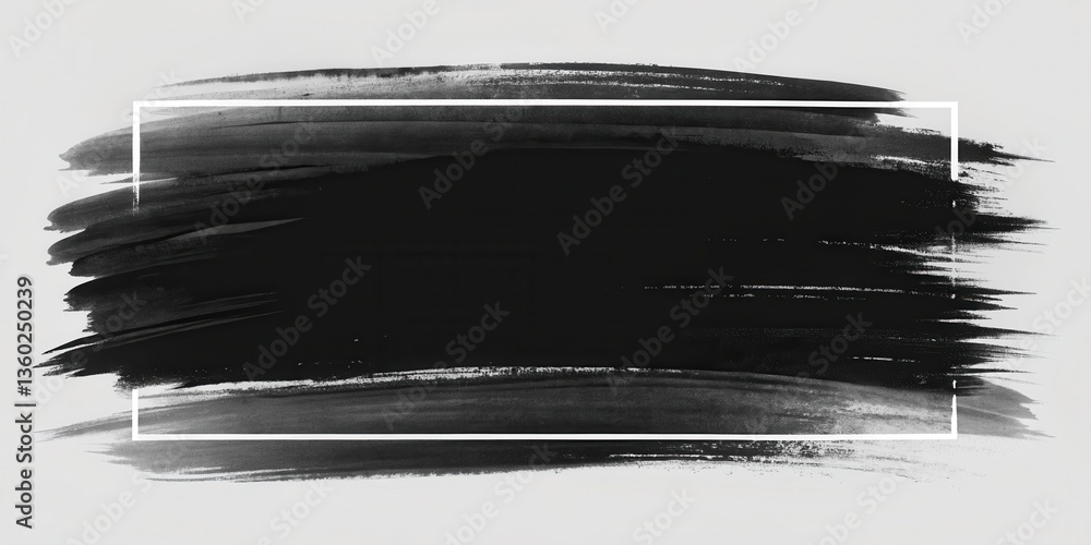Aufkleber abstract black ink wash paint texture with rectangular frame for design projects