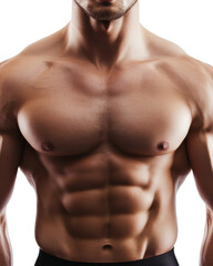 Fototapeta premium Muscular bodybuilder showing his six pack abs on transparent background