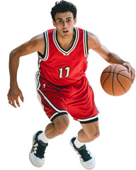 Naklejka premium Basketball player dribbling and running on transparent background