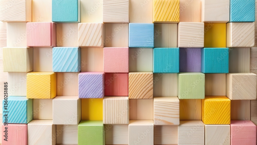 Aufkleber Pastel-colored wooden blocks arranged in a complex pattern, creating a visually appealing texture and design
