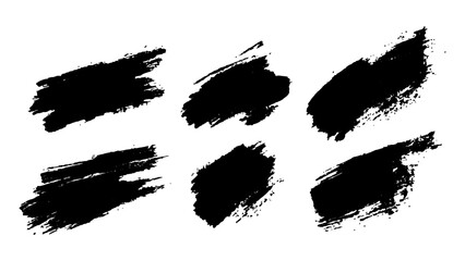 Vector black paint brush strokes set on solid white background. Creative black paint strokes on white background for artistic design and illustration projects