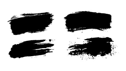 Vector black paint brush strokes set on solid white background. Creative black paint strokes on white background for artistic design and illustration projects