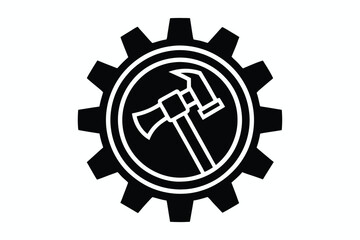gear icon silhouette vector illustration and hammer