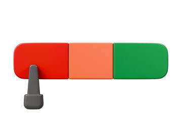 3d Speedometer icon. Minimal Status Speedometer with arrow scale gauge. Green, Yellow, Orange, Red Status color or low, medium, high arrow scale performance status icon. Credit rating score. 3d render