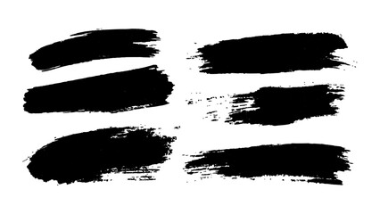 Vector black paint brush strokes set on solid white background. Creative black paint strokes on white background for artistic design and illustration projects