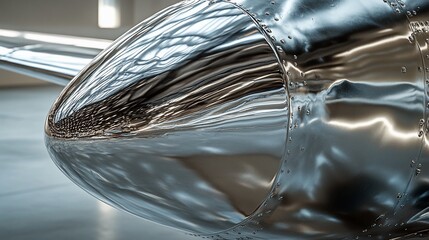 Polished aircraft nose cone in hangar