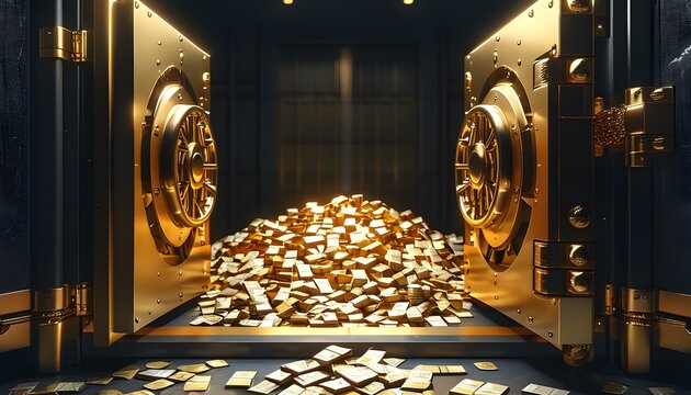 Massive gold vault overflowing with wealth high security location digital art luxurious setting close-up view money concept