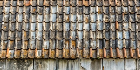 Aged Clay Roof Tiles and Weathered Wall Texture