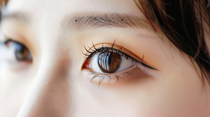 Fototapeta premium Close-up of an Asian woman's eye after double eyelid surgery.