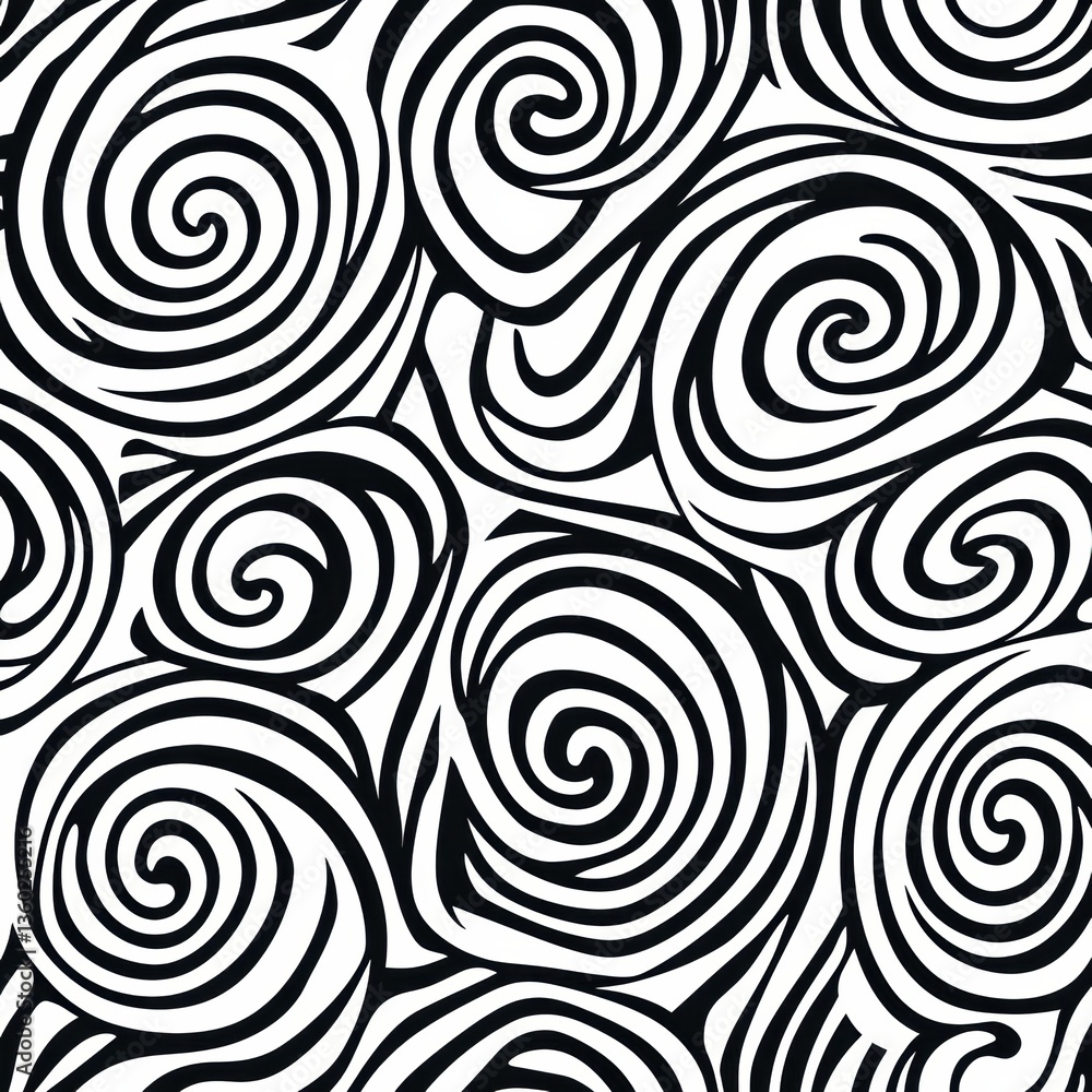 Leinwandbilder Elegant swirling monochrome spirals in a seamless abstract pattern with geometric curves and minimalistic design Generative AI