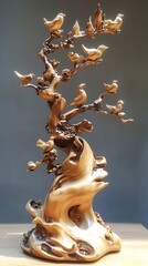 Wooden bird sculpture, detailed craftsmanship, nature art