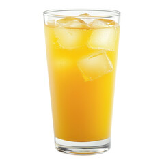 Refreshing orange drink in clear glass with ice cubes hot day isolated on png transparent background