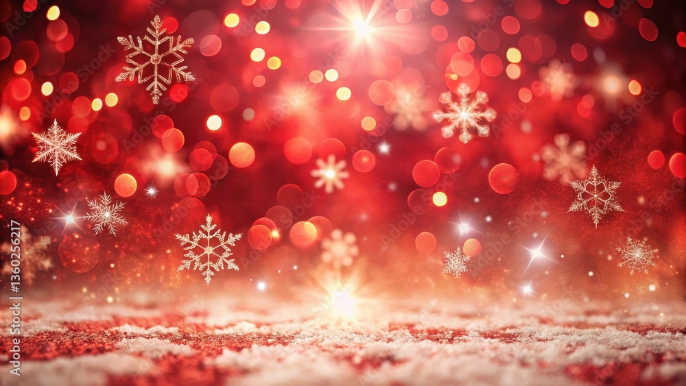 Aufkleber red festive background with sparkling snowflakes and glimmering lights