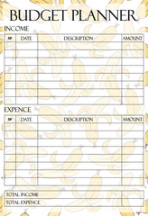 Budget planner set icon. Banana theme with dual section layout for managing income and expense, perfect for tropical design lovers and personal budgeting.