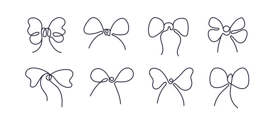 Bow line set. Vector ribbon, simple sign, art logo