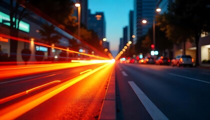 Obraz premium City Street Scene Displays Intense Light Trails and Vehicular Movement