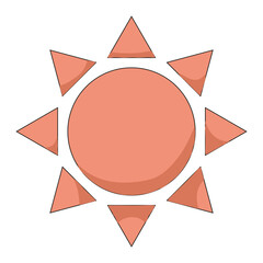 Sun symbol set icon. Bright stylized sun with orange triangles representing energy and warmth.