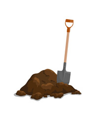 Pile of soil and shovel. Vector color illustration.