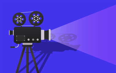 Obraz premium Movie night set icon. Projector shows active film projection in soft light. Great for cinema, media, creative video content, and entertainment design concepts.