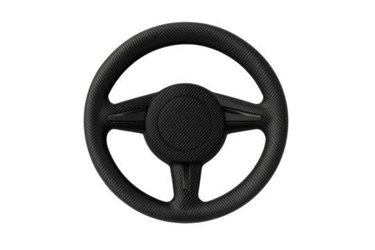 Black steering wheel with a black rim, isolated