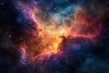 Colorful nebula with a yellow star in the middle