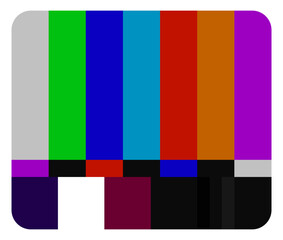 Broadcast set icon. TV test screen with multicolored bars represents signal testing, error, media broadcast, transmission problem, and television industry.