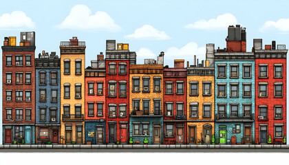 Obraz premium Colorful Pixelated Cityscape Illustration