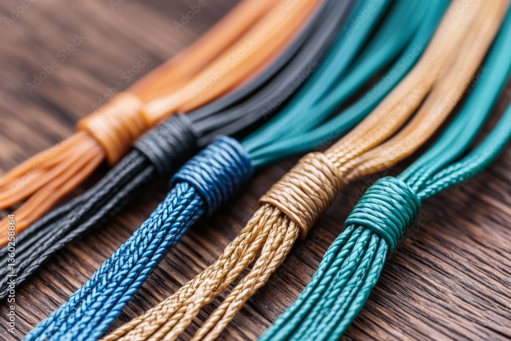 Poster row of colorful cords with a brown cord in the middle