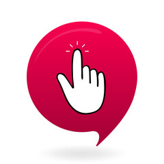 Interface set icon. Red bubble with click here and hand pointer represents interaction, navigation, web button, user interface, and digital engagement.