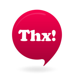 Thank you set icon. Red bubble with thx abbreviation represents appreciation, gratitude, response, feedback, social media, and communication.