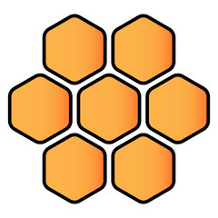 Honeycomb set icon. Hexagon pattern in yellow and orange shows structure, teamwork, connection, grid, system layout, and collaboration concept.