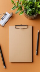 Organized workspace with clipboard and supplies