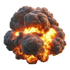 Fiery cloud of smoke and flames erupts in powerful display of energy isolated on png transparent background