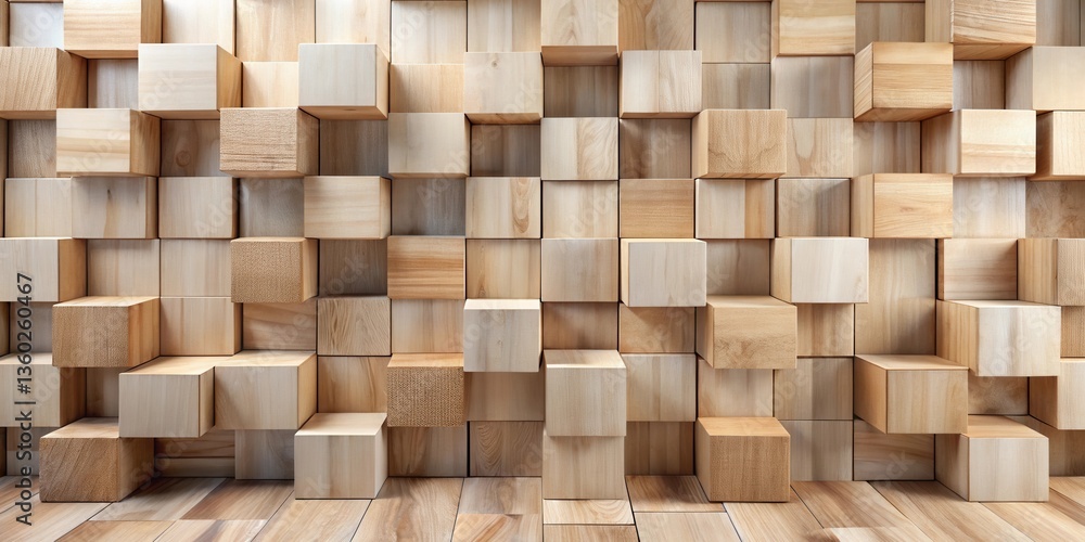 Aufkleber abstract wooden cube wall arrangement for design projects