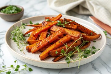 Delicious Roasted Carrots Garnished With Fresh Herbs Generative AI