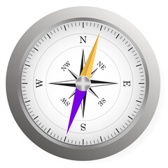 Navigation set icon. Classic compass with windrose and colored arrows shows direction, orientation tool, navigation aid, geographical positioning, exploration.