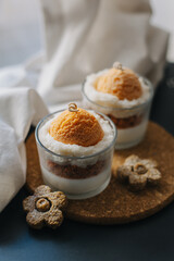 Tender cute candles decorated with cookies. Cosy warm home atmosphere.