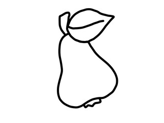 The image shows a simple black outline drawing of a pear.