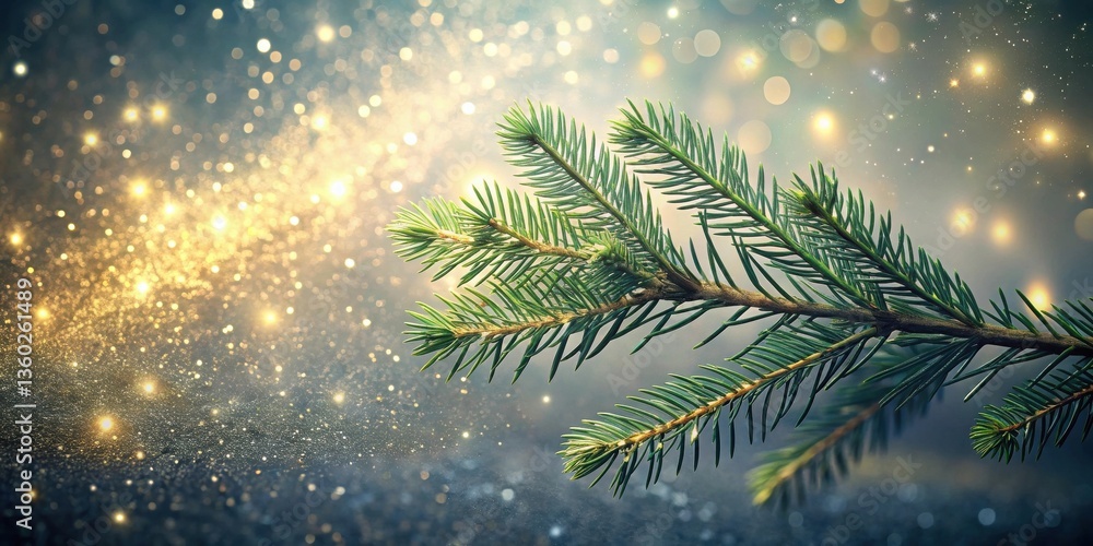 Poster evergreen branch with shimmering bokeh background for festive designs