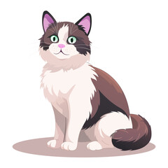 Obraz premium Cartoon cat set icon. Fluffy sitting pet with green eyes represents domestic animal, furry friend, comfort, calm expression, elegant character.