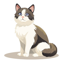 Cartoon cat set icon. Fluffy sitting pet with green eyes represents domestic animal, furry friend, comfort, calm expression, elegant character.