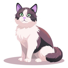 Cartoon cat set icon. Fluffy sitting pet with green eyes represents domestic animal, furry friend, comfort, calm expression, elegant character.