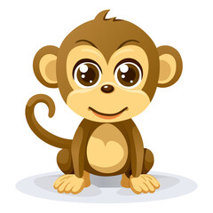 Baby monkey set icon. Smiling cartoon monkey with big eyes shows playfulness, cuteness, tropical animal, cheerful expression, jungle friend.