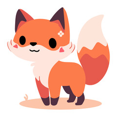 Fox set icon. Yellow cute cartoon fox with big tail represents woodland animal, childrens character, friendly pet, happy posture, simple design.