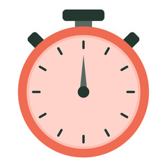 Stopwatch set icon. Red timer indicates precision, race, countdown, speed, performance, and sports measurement.