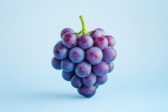 A cluster of fresh purple grapes against a light blue background