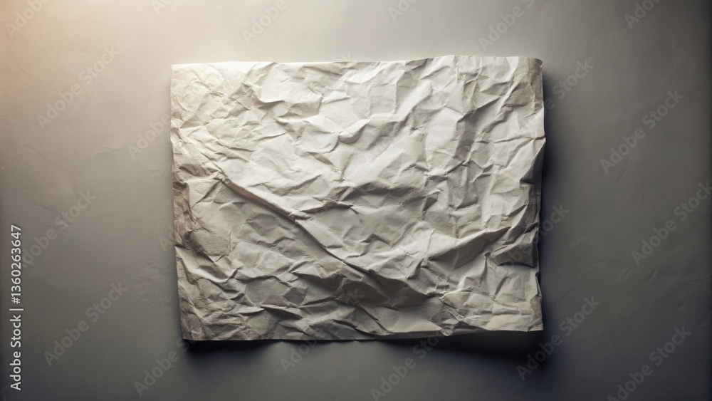 Leinwandbilder A crumpled sheet of blank paper rests on a neutral background, offering a textured backdrop for design projects