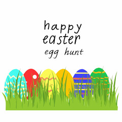 Decorated Eggs Hidden in Grass for Easter Egg Hunt. vector image