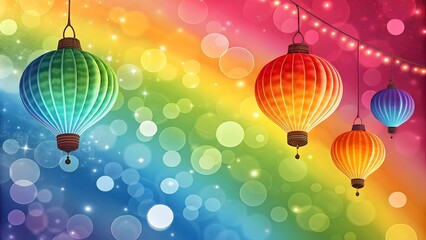 Obraz premium Colorful lantern festival outdoor celebration digital art vibrant atmosphere festive viewpoint joyful ambiance