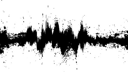 Vector brush grunge texture. Soundwave with ink splatter effect, black and white,